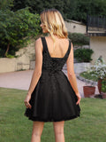 Short A-line Mini Tulle Formal Dress with Lace Appliques