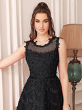 Short A Line Sleeveless Crew Neck Tulle Lace Formal Dress