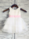 Short/Mini Tiered Flower Girl Dresses - Ball Gown Scoop Neck Tulle Elastic Woven Satin