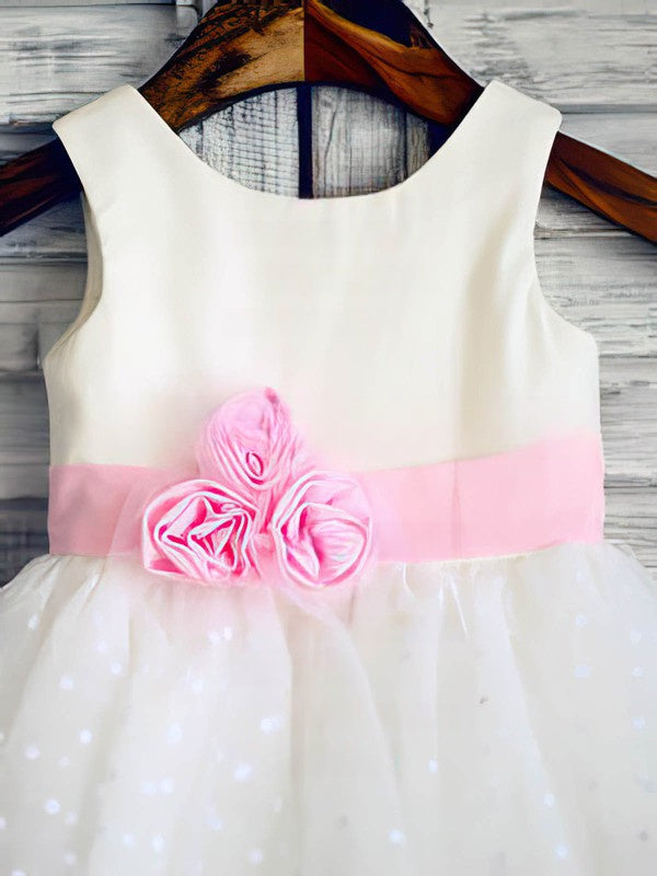 Short/Mini Tiered Flower Girl Dresses - Ball Gown Scoop Neck Tulle Elastic Woven Satin