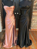 Silk-like Satin Sweetheart Sheath/Column Prom Dress with Ruffles and Sweep Train