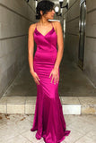 Spaghetti Straps Cowl Back Mermaid Fuchsia Long Prom Dress