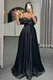 Spaghetti-Straps Off-the-Shoulder A-Line Lace-Up Back Long Evening Dress