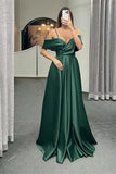 Spaghetti-Straps Off-the-Shoulder A-Line Lace-Up Back Long Evening Dress