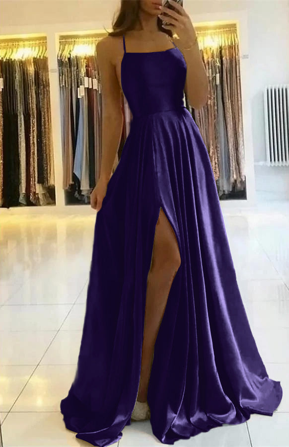 Spaghetti-Straps Prom Dress with Slit