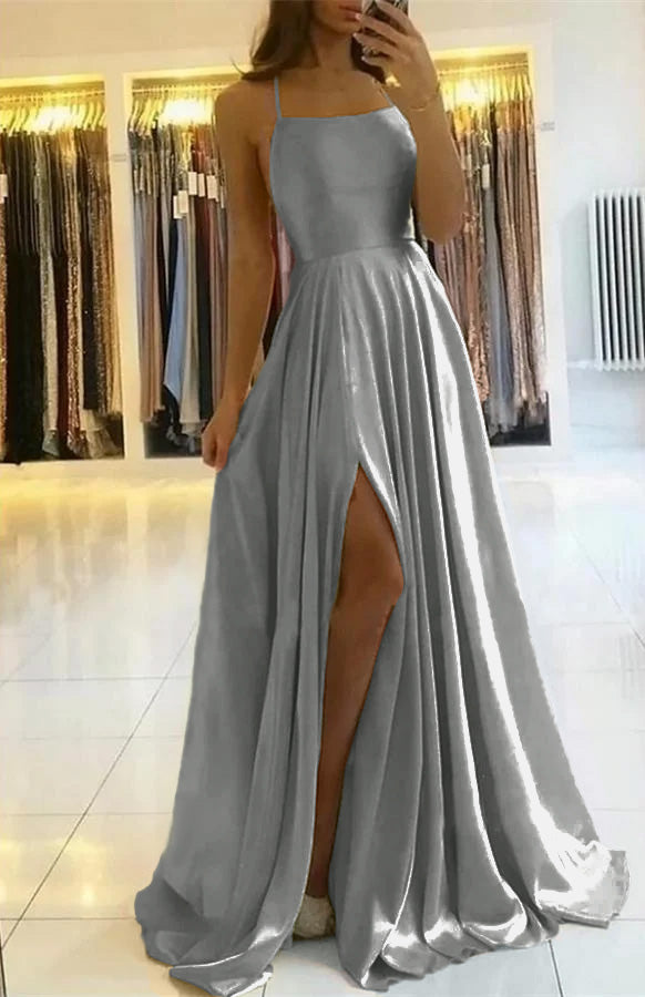 Spaghetti-Straps Prom Dress with Slit