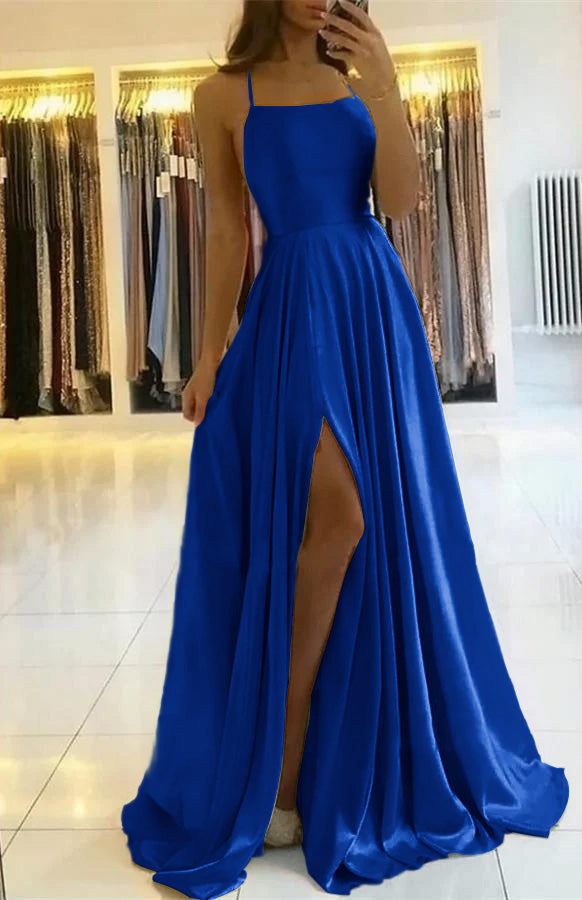 Spaghetti-Straps Prom Dress with Slit