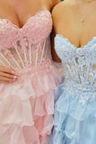 Strapless Applique A-Line Ruffle Homecoming Dress