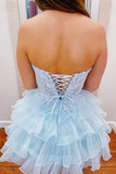 Strapless Applique A-Line Ruffle Homecoming Dress