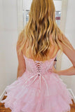 Strapless Applique A-Line Ruffle Homecoming Dress