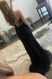 Strapless Black Corset Lace Long Prom Dress with Slit