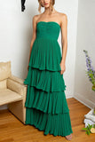 Strapless Emerald Green Ruffle Multi-Layer Long Prom Dress