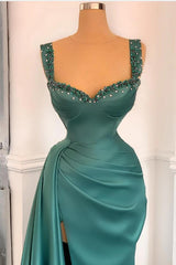 Straps Beadings Mermaid Prom Dress with Slit