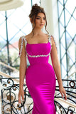 Straps Long Mermaid Prom Dress with Crystals