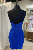 Straps One Shoulder Royal Blue Beaded Short Homecoming Dress