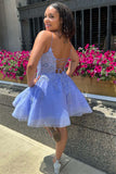 Straps Periwinkle Corset A-Line Homecoming Dress with Appliques