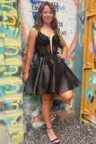 Straps Plunging Neck Black Short Party Dress