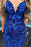 Straps Royal Blue Beaded Sequins Bodycon Homecoming Dress