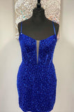 Straps Royal Blue Sequins Bodycon Homecoming Dress