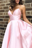 Straps Yellow Satin Long Prom Dress with Lace Up Back