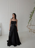 Stunning Long A-line Spaghetti Straps Satin Floor Length Prom Dress with Side Slit