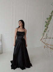 Stunning Long A-line Spaghetti Straps Satin Floor Length Prom Dress with Side Slit