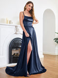 Stunning Spaghetti Straps Satin Floor Length Dress with Side Slit - Babyonlines