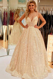 Stunning Pearl Pink Sequins A-Line Long Formal Dress