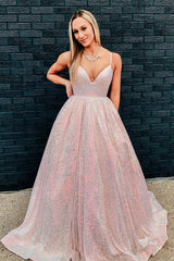 Stunning Pearl Pink Sequins A-Line Long Formal Dress