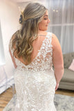 Stunning V-Neck Spaghetti Strap Mermaid Wedding Dress with Lace, Tulle, and Appliques