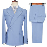 Stylish Blue Casual Prom Suit with Peaked Lapel and Ruffles for Men