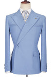 Stylish Blue Casual Prom Suit with Peaked Lapel and Ruffles for Men