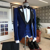 Stylish Dark Blue Wedding Suit Outfits with Peaked Lapel Party for Groom 2024