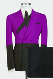 Stylish Double-Breasted Purple Wedding Tuxedo with Peaked Lapel