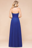 Stylish Halter Backless Royal Blue Bridesmaid Dress Affordable with Ruffle-Babyonlines