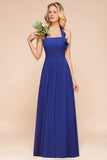 Stylish Halter Backless Royal Blue Bridesmaid Dress Affordable with Ruffle-Babyonlines