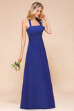 Stylish Halter Backless Royal Blue Bridesmaid Dress Affordable with Ruffle-Babyonlines