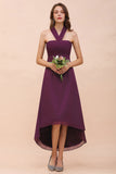 Stylish Hi-Lo Halter Grape Chiffon Affordable Bridesmaid Dresses with Ruffle-Babyonlines