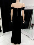 Stylish Off-the-shoulder Crepe Prom Dress with Split Front and Floor-length Sheath/Column