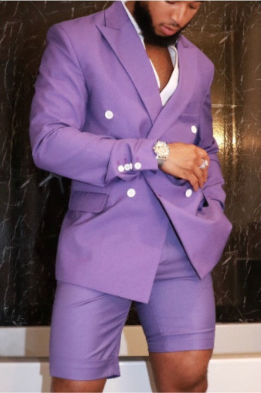 Stylish Purple Affordable Double-Breasted Peaked Lapel Wedding Suit