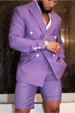 Stylish Purple Affordable Double-Breasted Peaked Lapel Wedding Suit