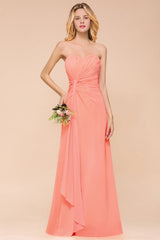 Stylish Sweetheart Ruffle Affordable Coral Chiffon Bridesmaid Dresses Online-Babyonlines