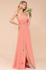 Stylish Sweetheart Ruffle Affordable Coral Chiffon Bridesmaid Dresses Online-Babyonlines