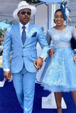 Stylish Two-Piece Slim Fit Blue Prom Attire for Guys 2024 with Peaked Lapel