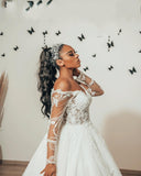 Sweetheart A-Line Floor-length Tulle Wedding Dress With Long Sleeves Lace Appliques