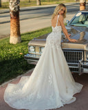 Sweetheart Backless Long Mermaid Wedding Dress With Tulle Lace