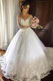 Sweetheart Backless Tulle Wedding Dress Long Sleeves With Appliques Lace