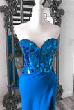 Sweetheart Blue Cut Mirror Sequins Long Prom Dress with Slit