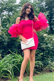 Sweetheart Fuchsia Ruffle Sleeves Bodycon Homecoming Dress