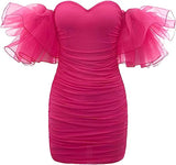 Sweetheart Fuchsia Ruffle Sleeves Bodycon Homecoming Dress